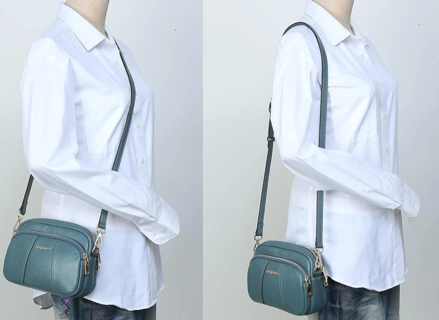DORIS&JACKY Leather Crossbody Bag For Women Small Soft Triple Zipper Shoulder Handbags With Adjustable Strap…