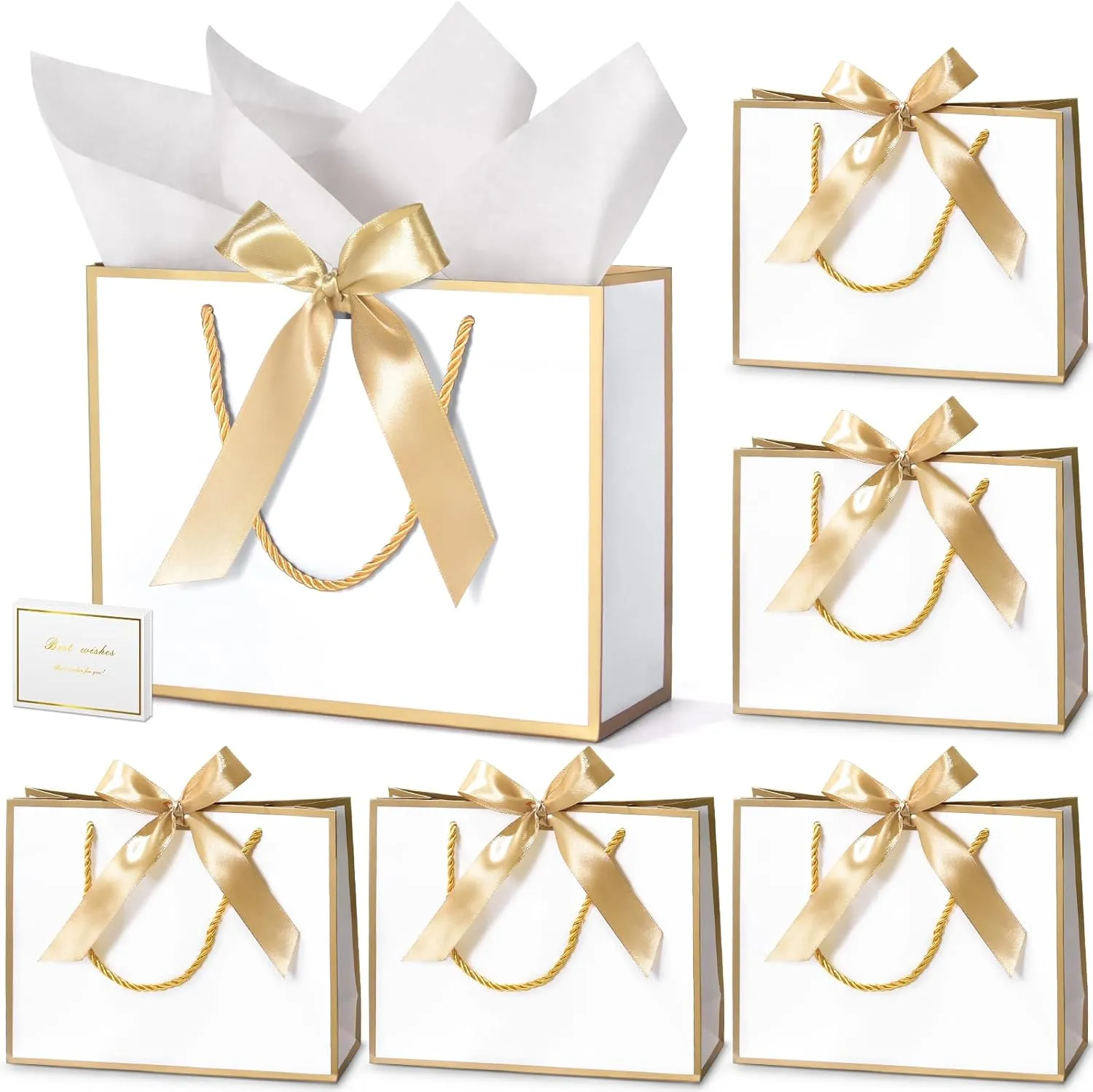 DOYIDE 30 Pcs Thank You Gift Bags with Tissue Paper, 9x7x3.1in Paper Gift Bags with Handles, Gift Wrap Bags with Bow Ribbon for Wedding Birthday Baby Shower Bridesmaid Party