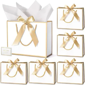DOYIDE 30 Pcs Thank You Gift Bags with Tissue Paper, 9x7x3.1in Paper Gift Bags with Handles, Gift Wrap Bags with Bow Ribbon for Wedding Birthday Baby Shower Bridesmaid Party