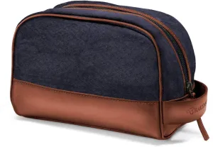 DRAKENSBERG Dopp Kit 'Glen' - classic toiletry bag and kit, cosmetic and toilet-bag, ladies, men, sustainably handmade, retro-vintage, 5L, canvas, leather, navy-blue, DR00197