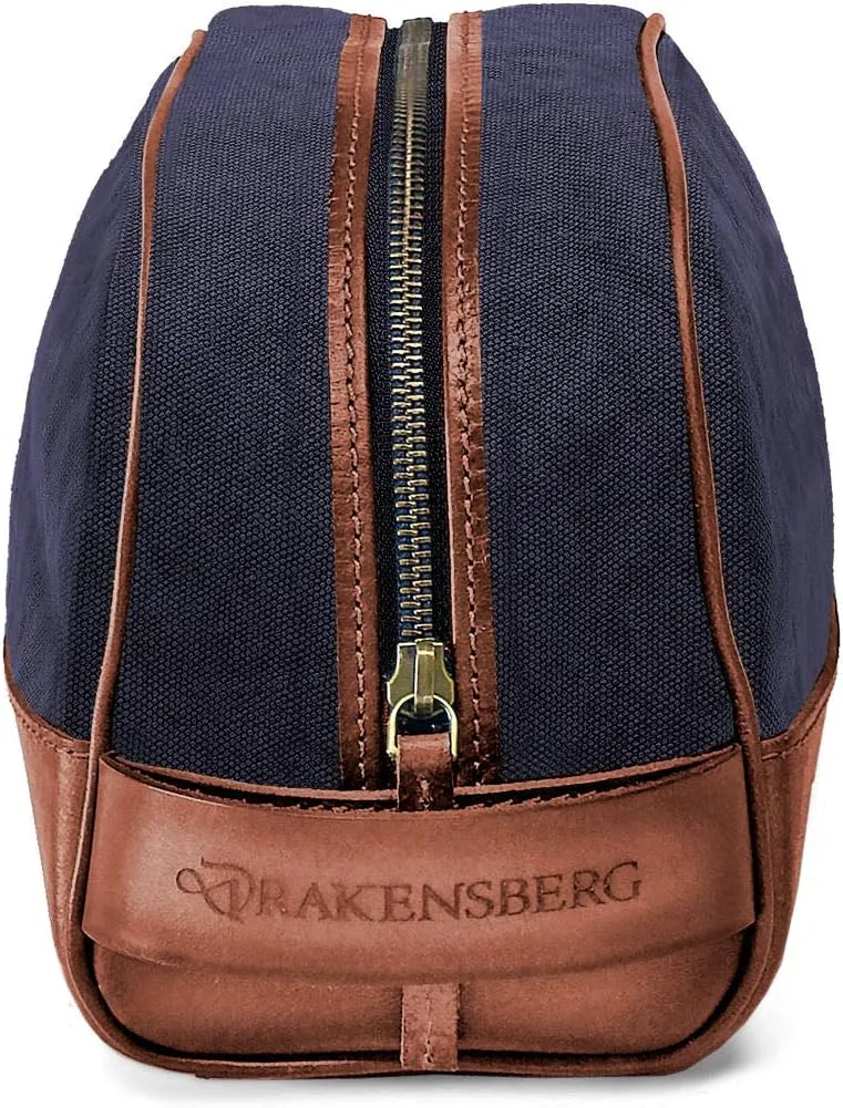 DRAKENSBERG Dopp Kit 'Glen' - classic toiletry bag and kit, cosmetic and toilet-bag, ladies, men, sustainably handmade, retro-vintage, 5L, canvas, leather, navy-blue, DR00197
