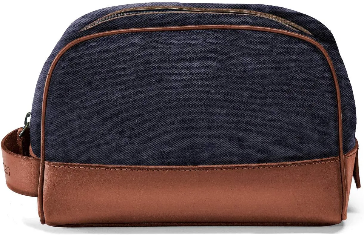 DRAKENSBERG Dopp Kit 'Glen' - classic toiletry bag and kit, cosmetic and toilet-bag, ladies, men, sustainably handmade, retro-vintage, 5L, canvas, leather, navy-blue, DR00197