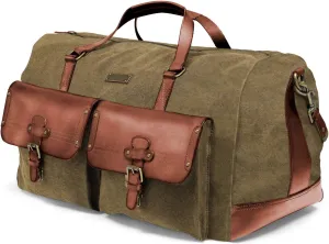 DRAKENSBERG Duffle bag 'Steve' - large weekender, travel duffel and gym bag in striking vintage safari design, ladies, men, sustainably handmade, canvas, leather, 60L, olive-green, DR00124