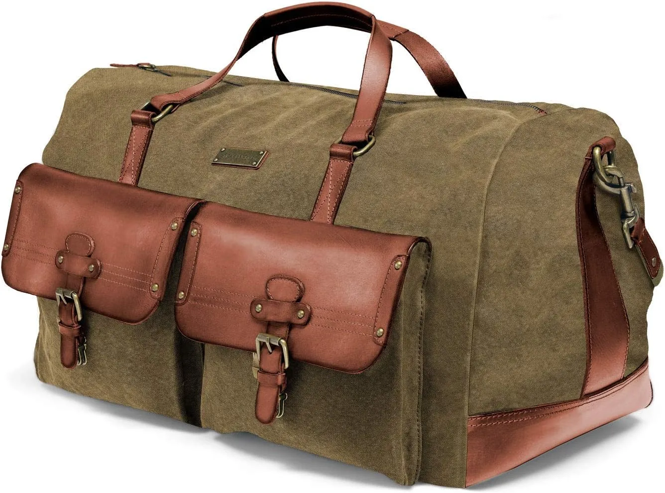 DRAKENSBERG Duffle bag 'Steve' - large weekender, travel duffel and gym bag in striking vintage safari design, ladies, men, sustainably handmade, canvas, leather, 60L, olive-green, DR00124