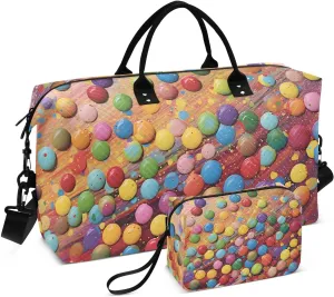 Duffel Bag Set for Travel Gym Sport, Weekender Bag Carry on Overnight Bags for Women Men-Pigment Bean Print