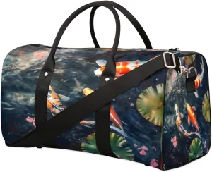Duffel Bags Kois Carps Large Tote Bag Floating Fishes Overnight Travel Bags for Women Men Lightweight Duffel Bag Adjustable Strap Carry On Bag Waterproof Gym Travel Bag