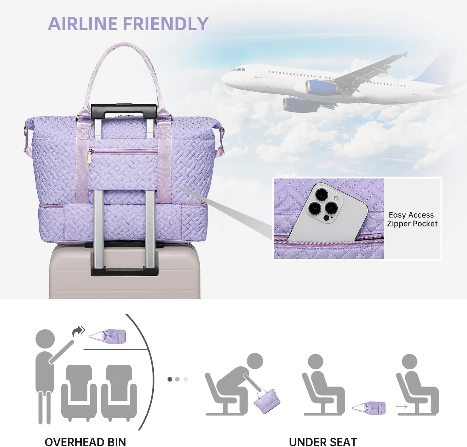 Duffle Bag for Travel, Weekender Bag with Shoe Compartment, Carry On Overnight Bag for Women with Toiletry Bag, Gym Bag with Wet Pocket, Hospital Bags for Labor and Delivery Beige