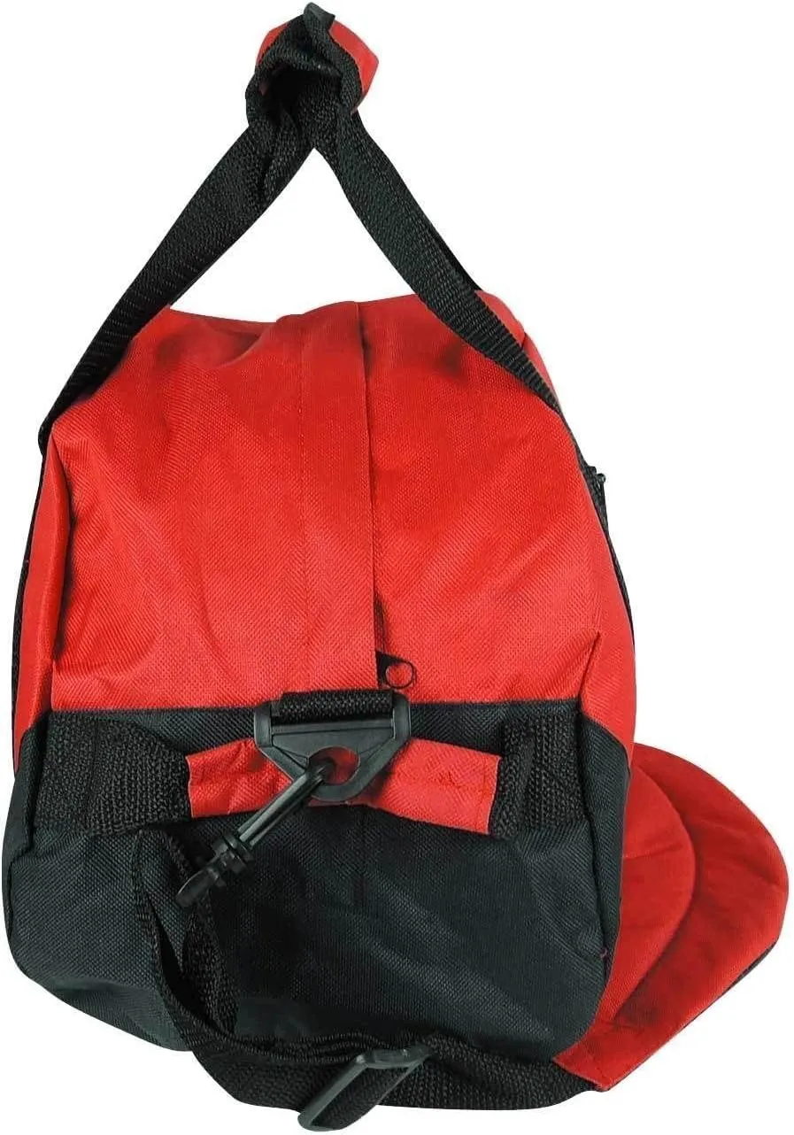 Duffle Bag, Gym, Travel Bag with Adjustable strap- for Men & Women- Two Tone (Red - Medium (18" x 9" x 9"))