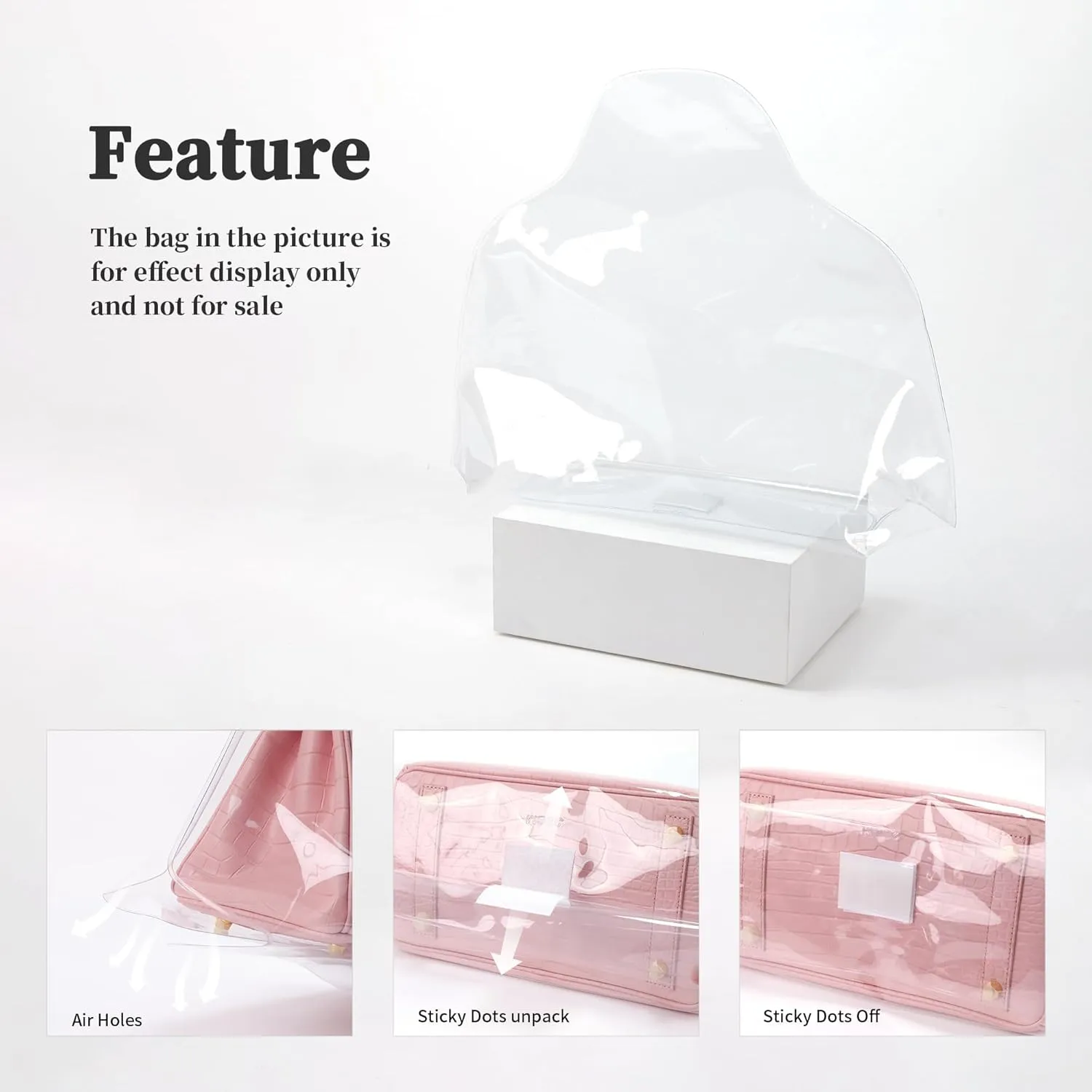 Dust-proof Bag, Dust Cover Bag Compatible with Birkin 35, Clear Dust Bag for Luxury Handbags, Dustproof Storage Bag with Sticky Dots & Air Hole (BK35,35CM)
