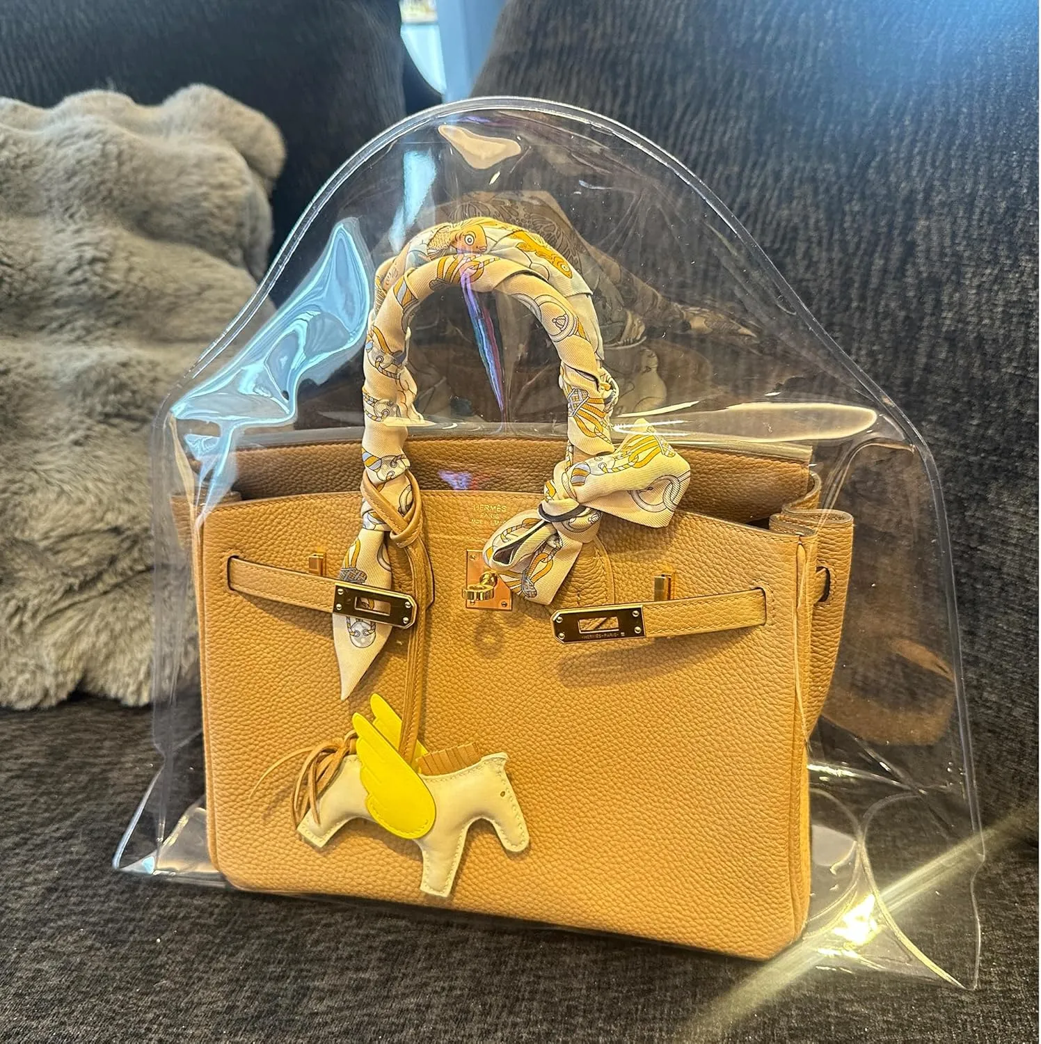 Dust-proof Bag, Dust Cover Bag Compatible with Birkin 35, Clear Dust Bag for Luxury Handbags, Dustproof Storage Bag with Sticky Dots & Air Hole (BK35,35CM)