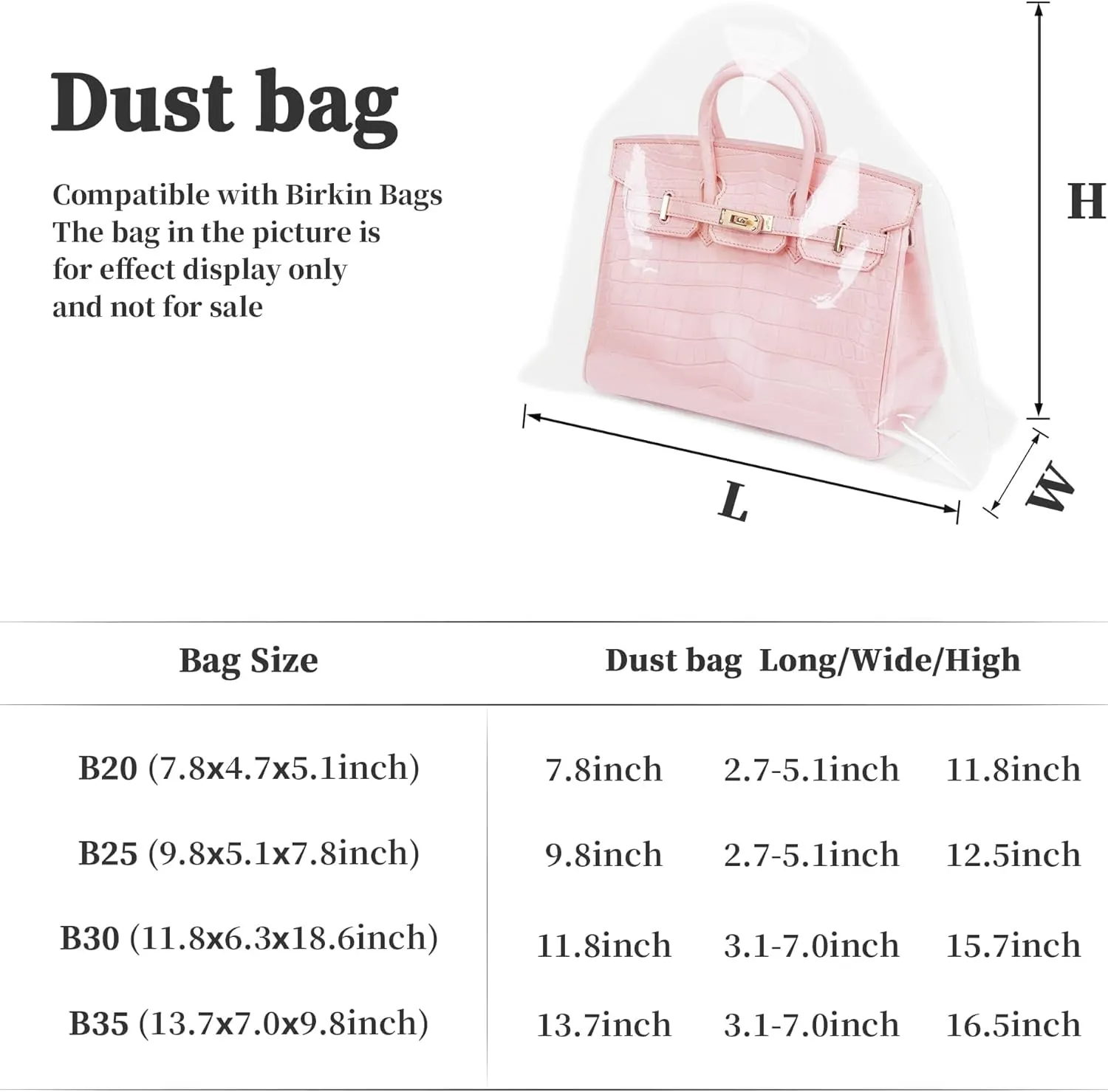 Dust-proof Bag, Dust Cover Bag Compatible with Birkin 35, Clear Dust Bag for Luxury Handbags, Dustproof Storage Bag with Sticky Dots & Air Hole (BK35,35CM)