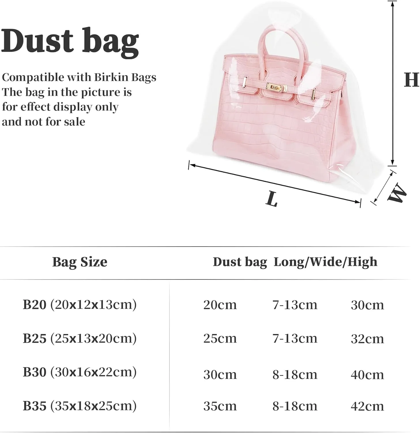 Dust-proof Bag, Dust Cover Bag Compatible with Birkin 35, Clear Dust Bag for Luxury Handbags, Dustproof Storage Bag with Sticky Dots & Air Hole (BK35,35CM)