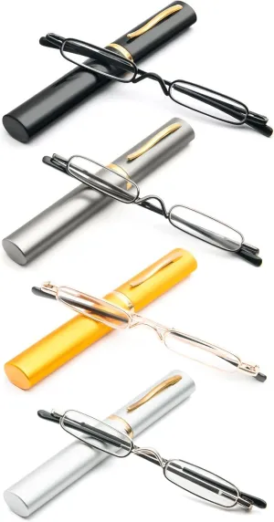 DXYXYO Mini Reading Glasses for Women Men Compact Small Pocket Metal Readers with Portable Case