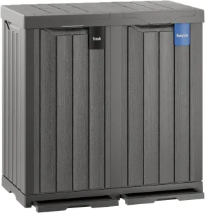 EAST OAK 62 Gallon Outdoor Trash Can | Waterproof Resin Garbage Can with Recycle and Garbage Labels | Secure Bag Lip Lock and Drip Tray | Outside Trash Bin for Patio | Kitchen, Backyard or Deck | Gray