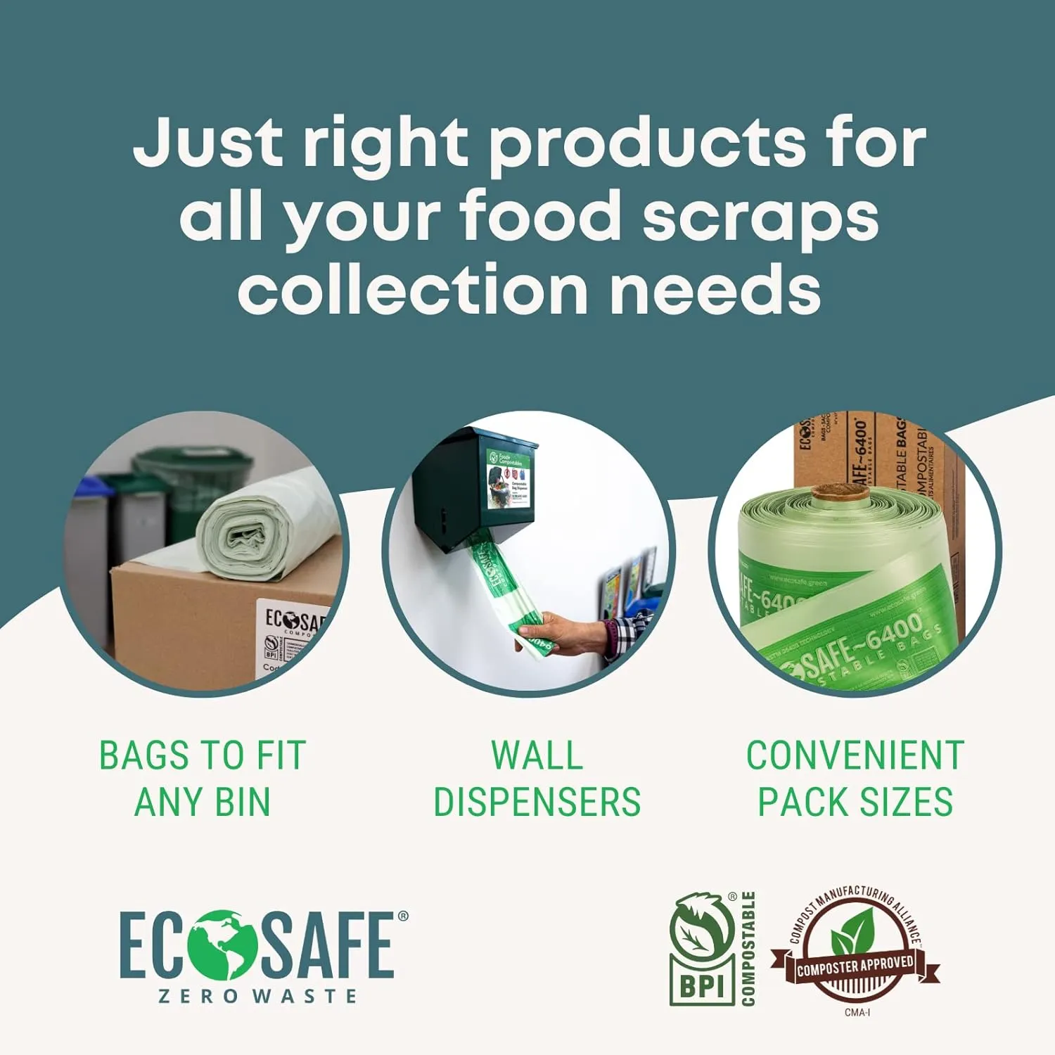 EcoSafe-6400 HB4460-85 Certified Compostable Bag - 44x60” Green Bags for 60 Gallon Bin - Extra Strong Leak, Puncture and Tear Resistant Food Scraps Bin Liners, Pack of 60