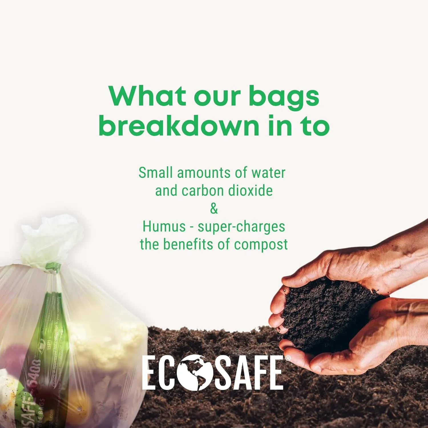 EcoSafe-6400 HB4460-85 Certified Compostable Bag - 44x60” Green Bags for 60 Gallon Bin - Extra Strong Leak, Puncture and Tear Resistant Food Scraps Bin Liners, Pack of 60