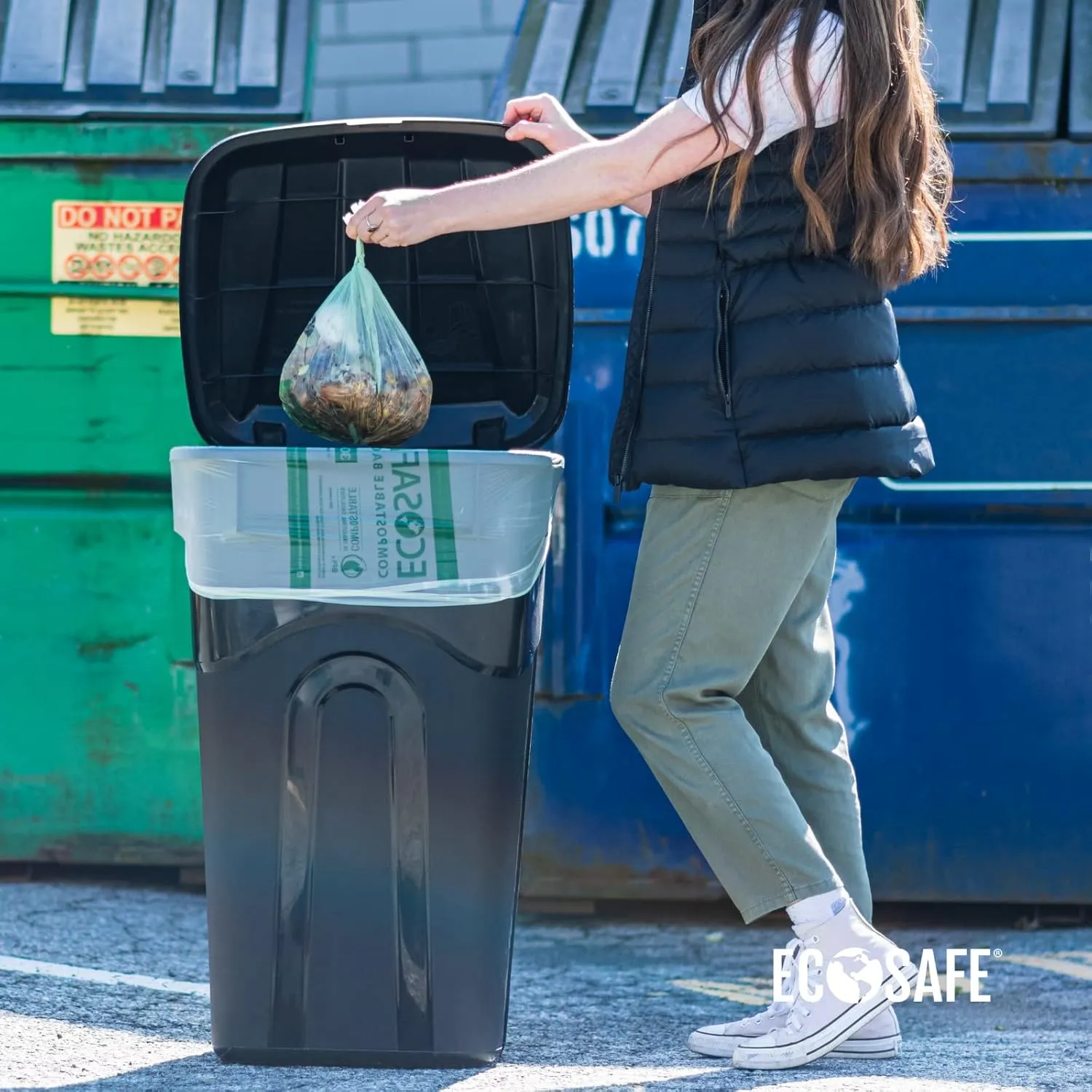 EcoSafe-6400 HB4460-85 Certified Compostable Bag - 44x60” Green Bags for 60 Gallon Bin - Extra Strong Leak, Puncture and Tear Resistant Food Scraps Bin Liners, Pack of 60