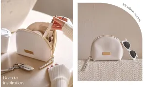 Egg White Clamshell PU Makeup Bag for Purse Portable Small Cosmetic Travel Bag for Women Cute Skincare Bag (Egg White)
