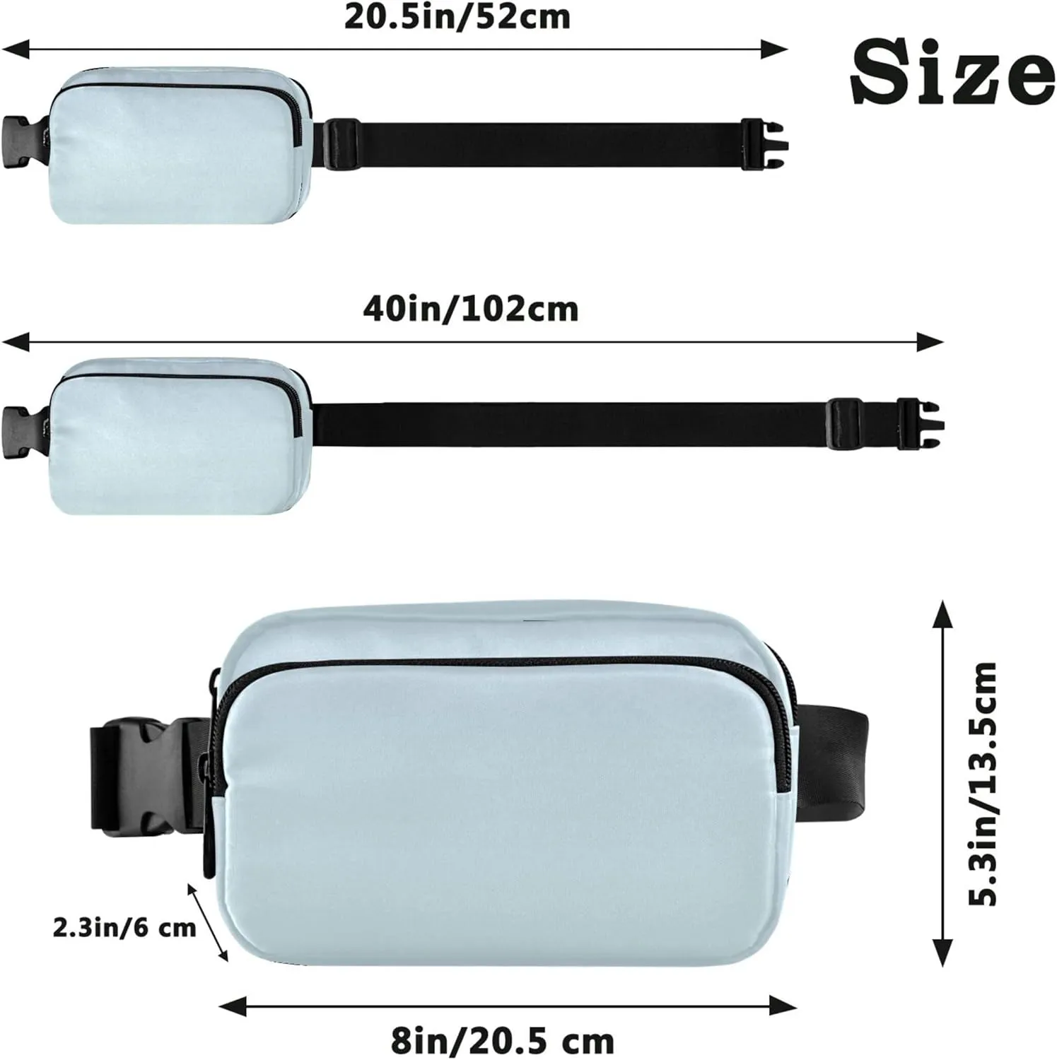 Elegant Blue Light Cyan Gradient Womens Fanny Pack Waterproof Hip Bag Belt Purse Funky Crossbody Waist Pack