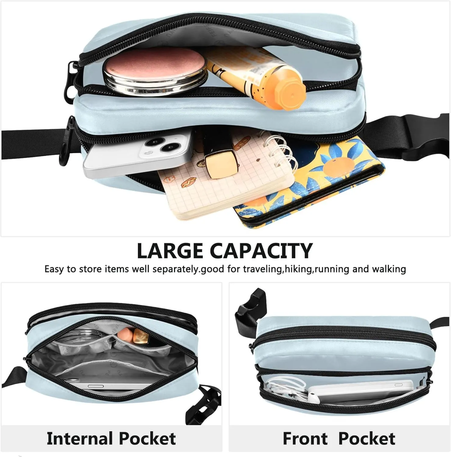 Elegant Blue Light Cyan Gradient Womens Fanny Pack Waterproof Hip Bag Belt Purse Funky Crossbody Waist Pack