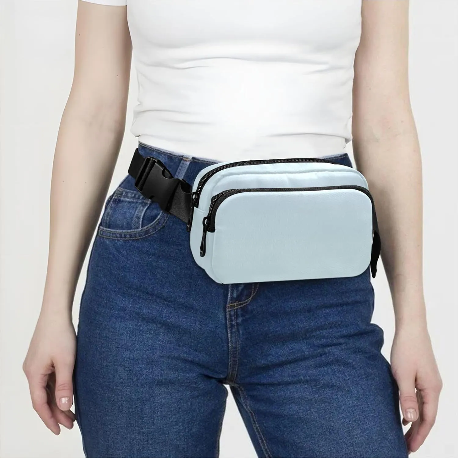 Elegant Blue Light Cyan Gradient Womens Fanny Pack Waterproof Hip Bag Belt Purse Funky Crossbody Waist Pack
