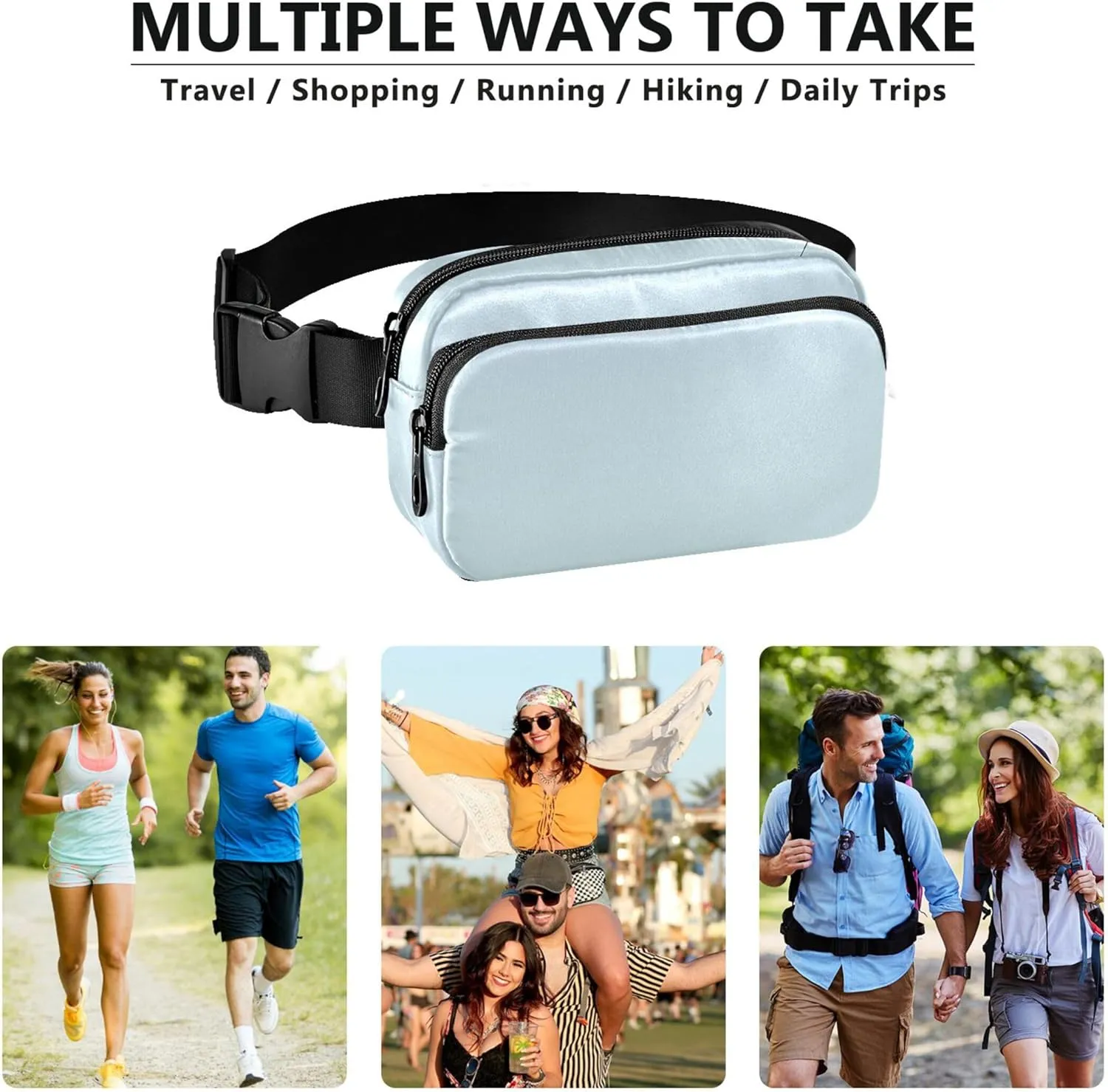 Elegant Blue Light Cyan Gradient Womens Fanny Pack Waterproof Hip Bag Belt Purse Funky Crossbody Waist Pack