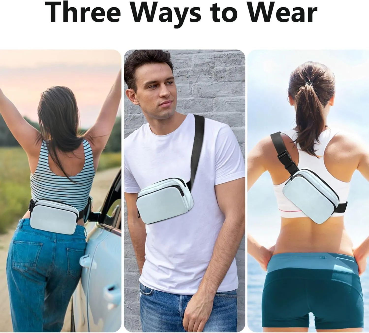 Elegant Blue Light Cyan Gradient Womens Fanny Pack Waterproof Hip Bag Belt Purse Funky Crossbody Waist Pack
