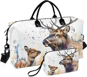 Elks Watercolor Travel Duffel Bag, Gym Bags with Multiple Interior Pockets for Men Women Toiletry Purse Included 20.5”x 1.9” x 13.8”