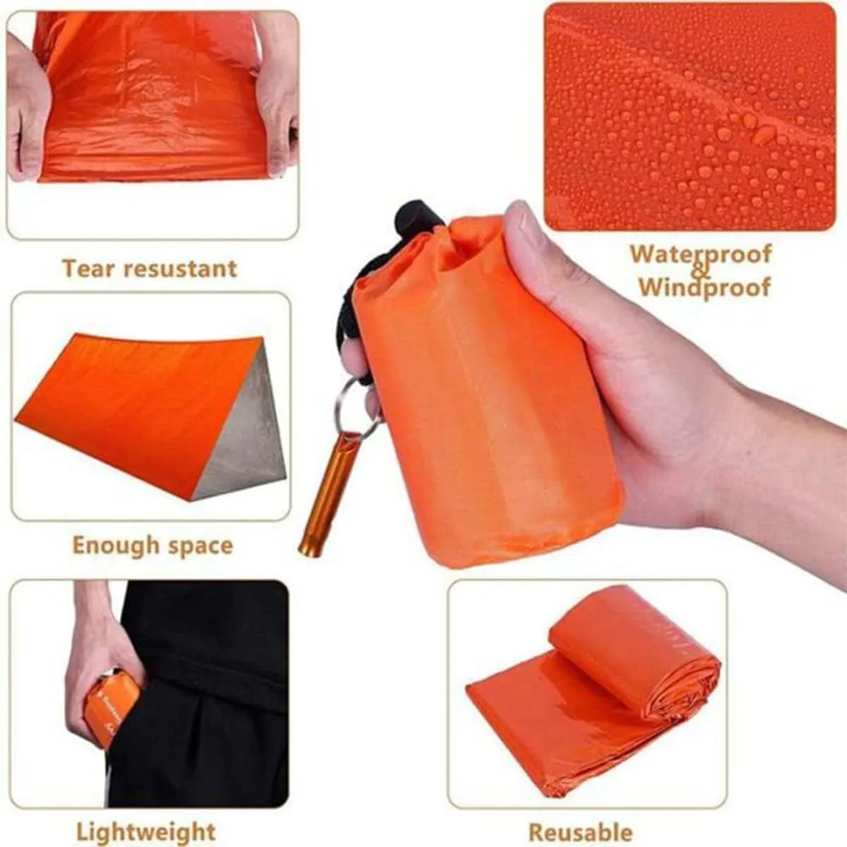 Emergency Sleeping Bag, Emergency Sleeping Bags for Survival 6 Pack, Survival Sleeping Bags Pocket Size Thermal Life Tent Survival Gear Supplies