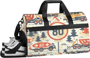 Engineering Vehicle Car Sport Gym Bag for Women Men with Shoes Compartment & Wet Pocket, Travel Duffel Bag Sport Gym Tote Bags Swimming Yoga Ballet Weekend Overnight Bag Carry on Bag for Airplane