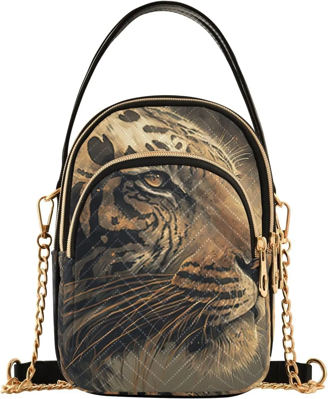 Enigmatic Tiger Crossbody Sling Bags for Women, Compact Fashion Handbag with Chain Strap Top handle for Evening Party Dating Travel