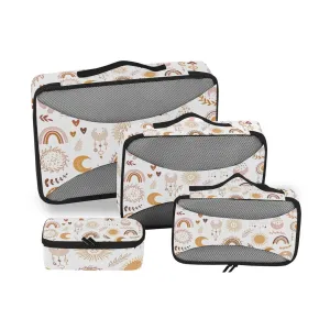 Ethnic Tribal Brown Rainbows Moon, Sun, Cloud, Dreamcatcher 4 Set Packing Cubes, Travel Packing Organizers, 600D Oxford Cloth Toiletry Storage Bag, Luggage Mesh Bags for Accessories