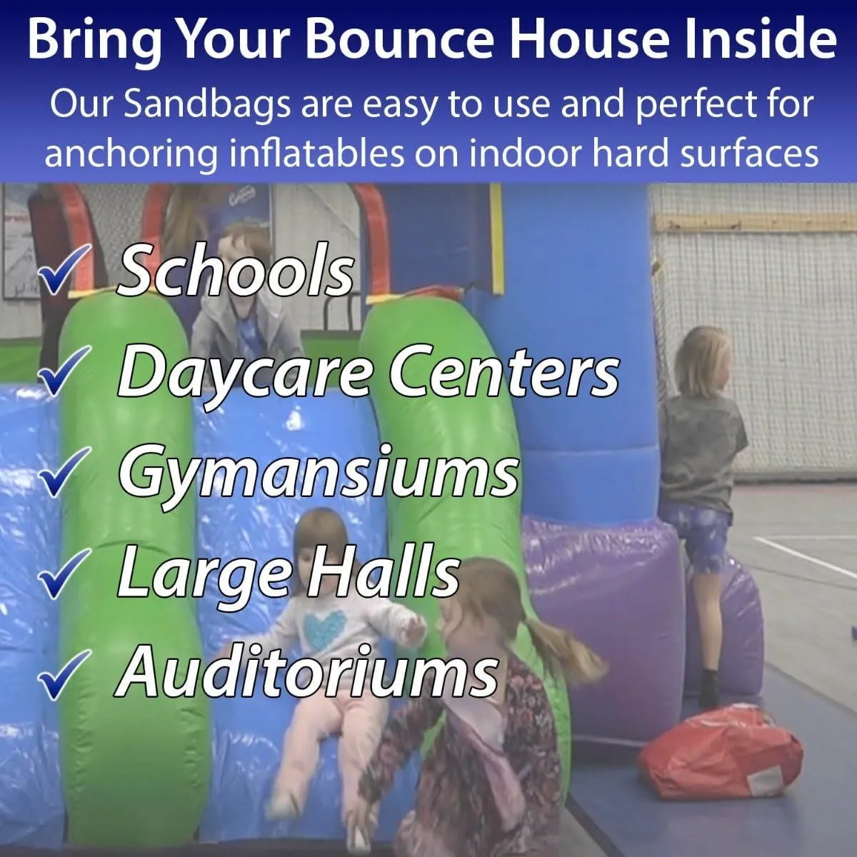 Extra Durable Strong Vinyl Sand Bag | Blue PVC | 21" x 21" | Used to Support and Anchor Inflatables, Bounce Houses, Water Slides, Tents, and More | Holds Up to 50 Pounds | 4 Pack