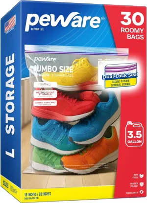 Extra Large 3 Gallon Double Zipper Bags, 4mil Jumbo Storage Bags For Travel, Camping, Organizing Linen, Pillows, Blanket, Bedding, 16"x20" [COUNT 30]