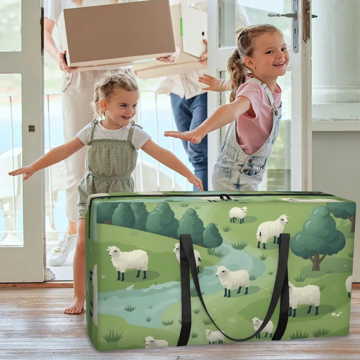 Extra Large Moving Bags Grassland Sheep Storage Bags with Handles and Zippers Large Packing Bags for Space Saving Storage Totes Moving Supplies