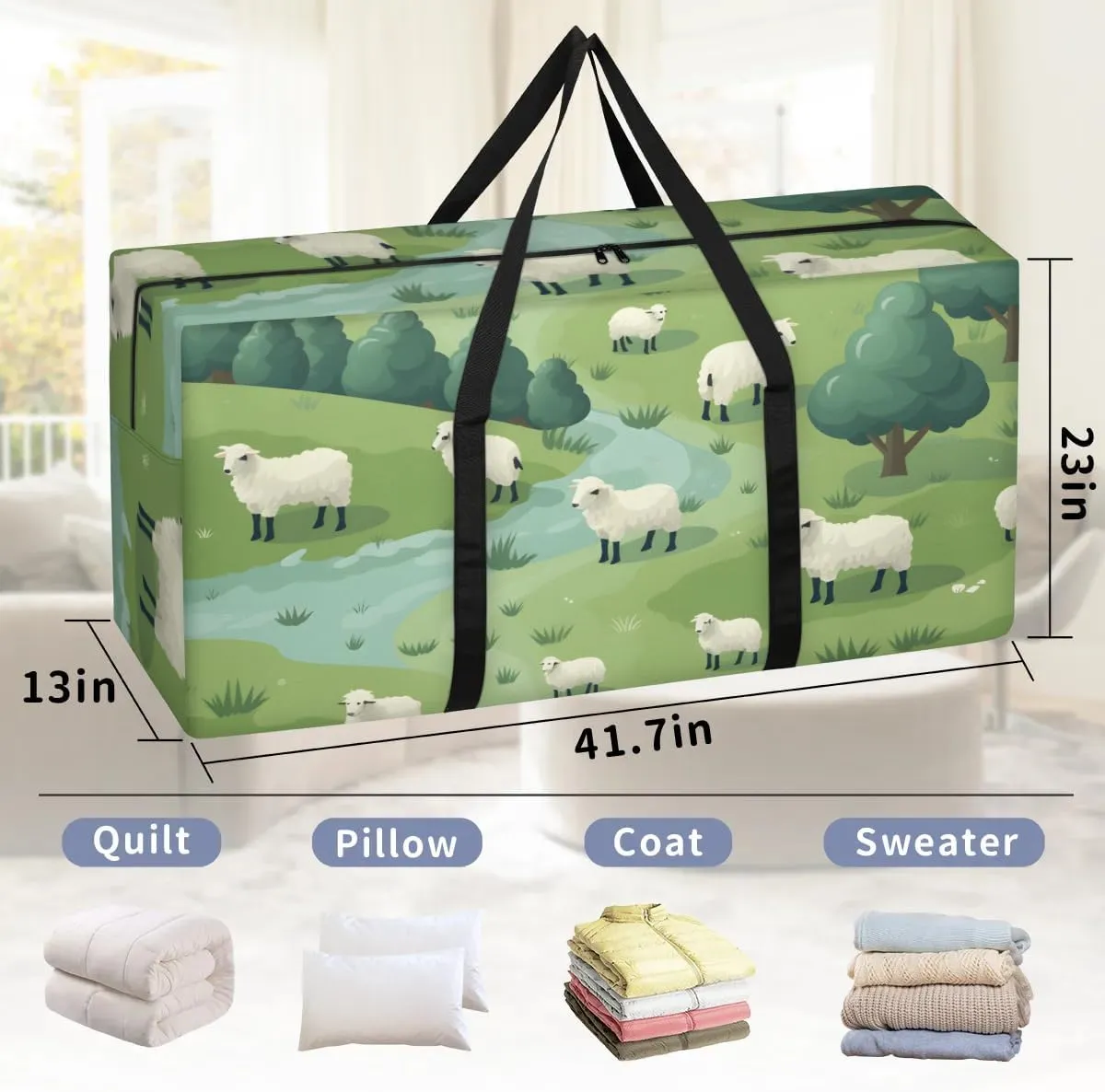 Extra Large Moving Bags Grassland Sheep Storage Bags with Handles and Zippers Large Packing Bags for Space Saving Storage Totes Moving Supplies