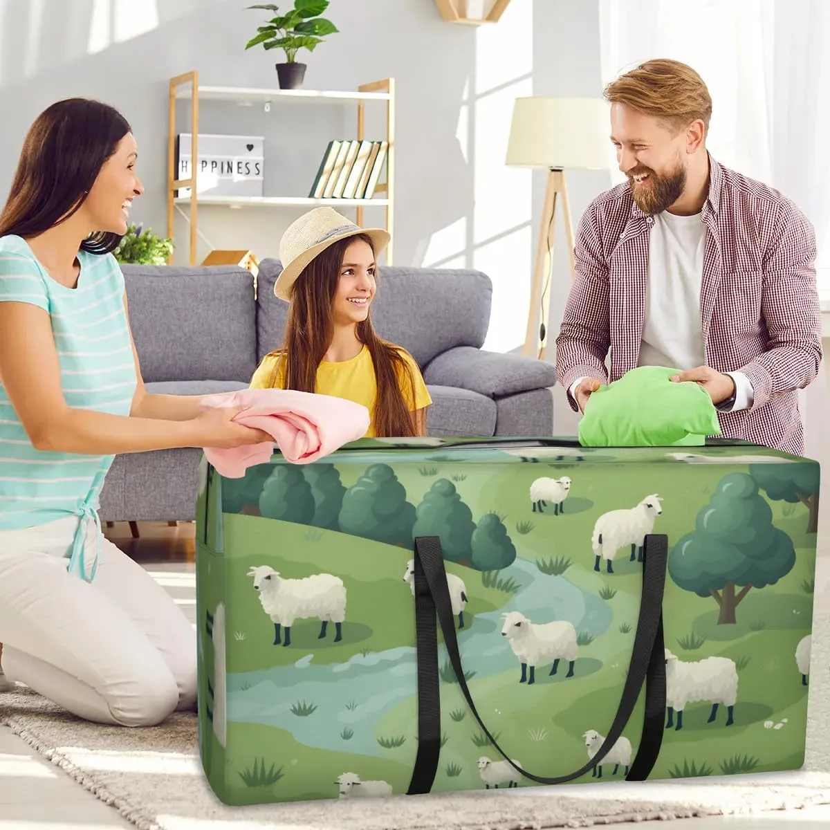 Extra Large Moving Bags Grassland Sheep Storage Bags with Handles and Zippers Large Packing Bags for Space Saving Storage Totes Moving Supplies