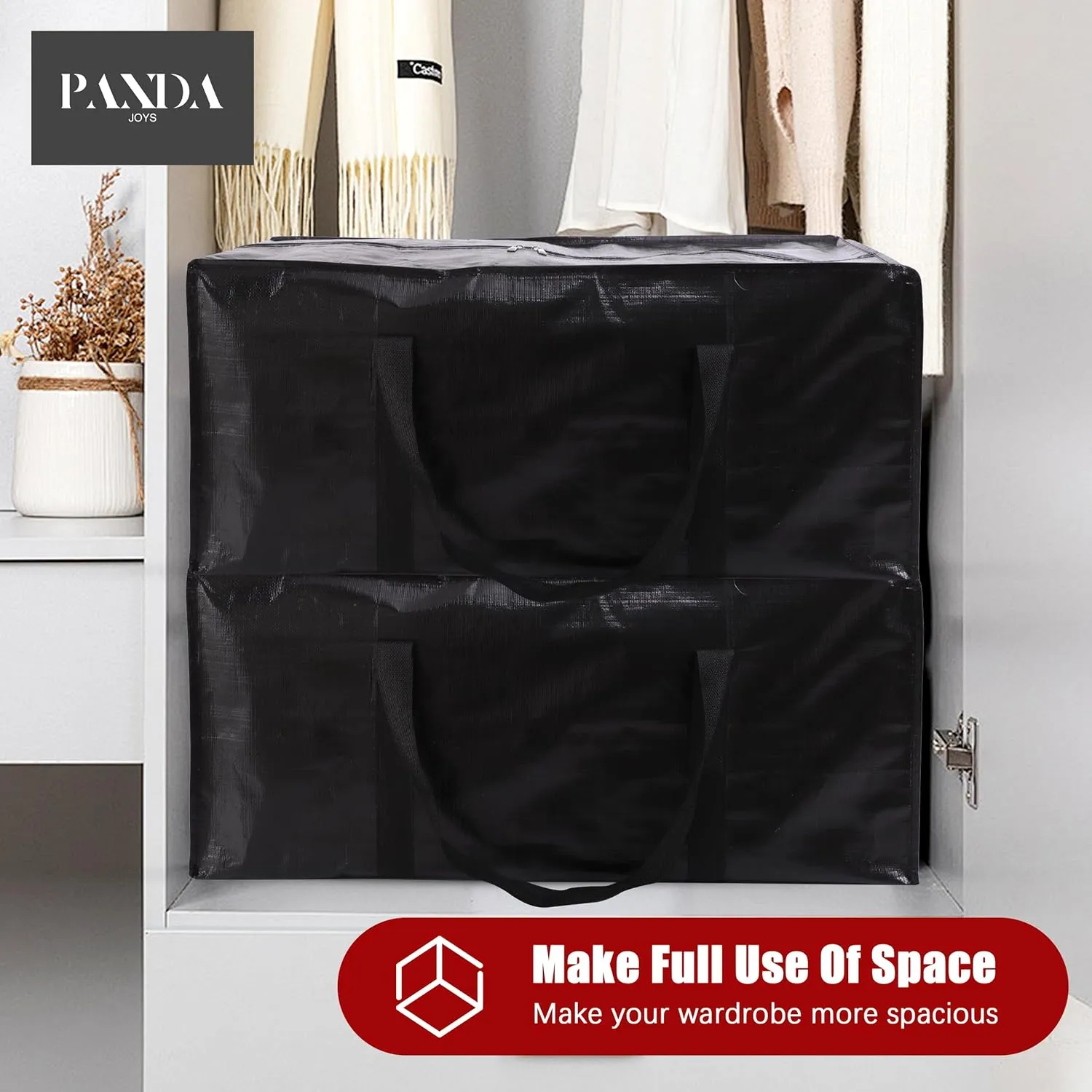 Extra Large Moving Bags with Zippers & Carrying Handles, Heavy-Duty Storage Tote for Space Saving Moving Storage, Fold Flat, Alternative to Box and Bin - 8 Pack, Black