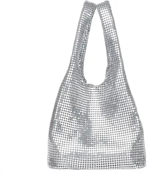 Extra Small Evening Bag Metallic Mesh Clutch Wristlet Purses for Women Formal Evening Pouch Bag Chic Party Handbag