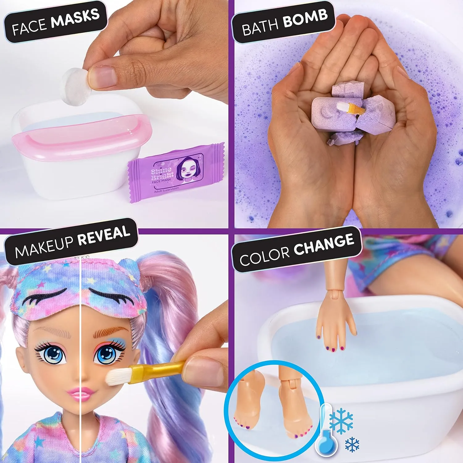 Far Out Toys GLO-UP Girls Kenzie African American Girl Fashion Doll, 25 Fabulous Suprises, Accessories, Purses, Bath Bomb, Spa Face Masks, Color-Changing Nail Play