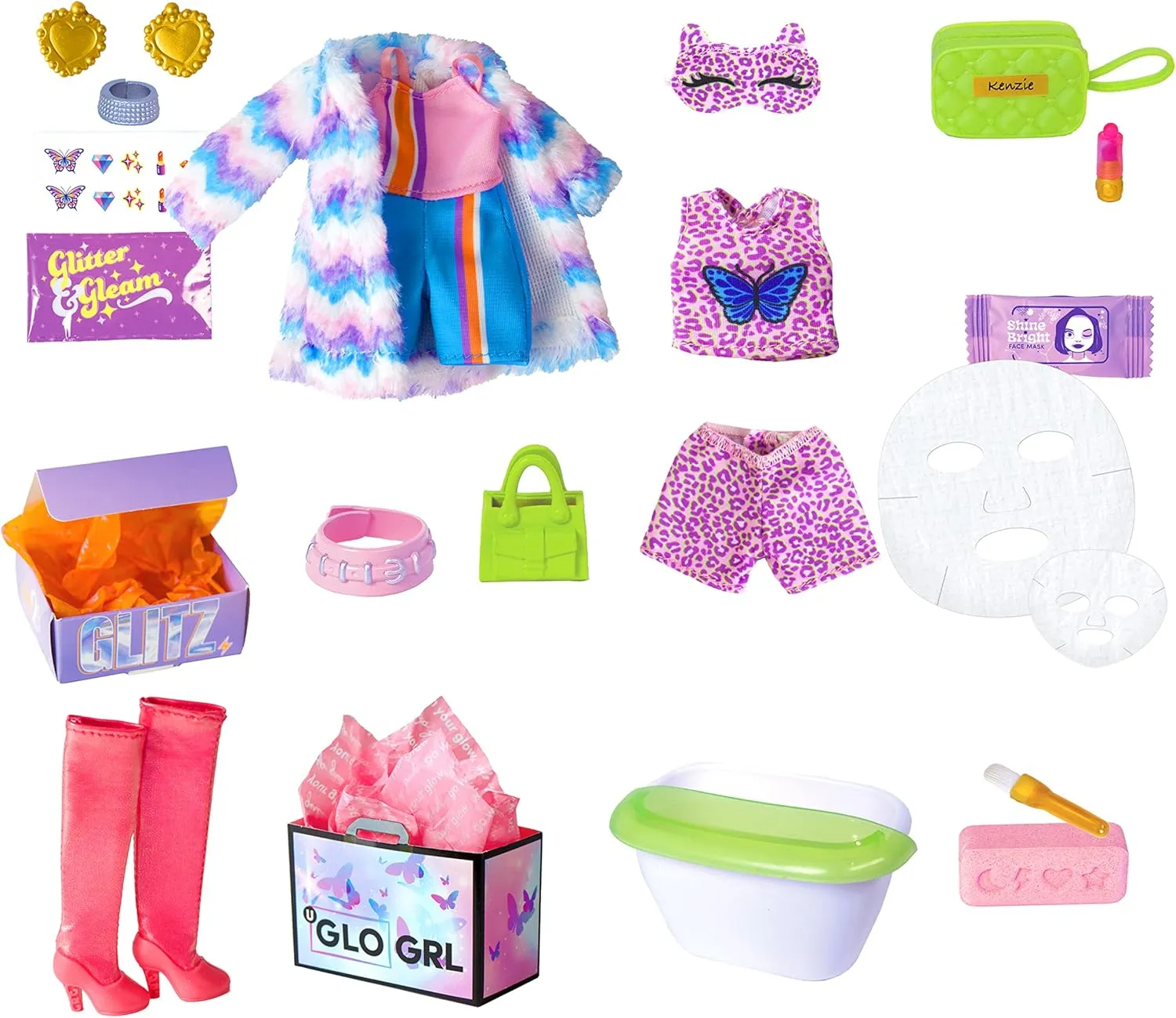 Far Out Toys GLO-UP Girls Kenzie African American Girl Fashion Doll, 25 Fabulous Suprises, Accessories, Purses, Bath Bomb, Spa Face Masks, Color-Changing Nail Play