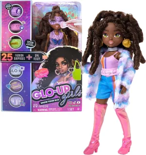 Far Out Toys GLO-UP Girls Kenzie African American Girl Fashion Doll, 25 Fabulous Suprises, Accessories, Purses, Bath Bomb, Spa Face Masks, Color-Changing Nail Play