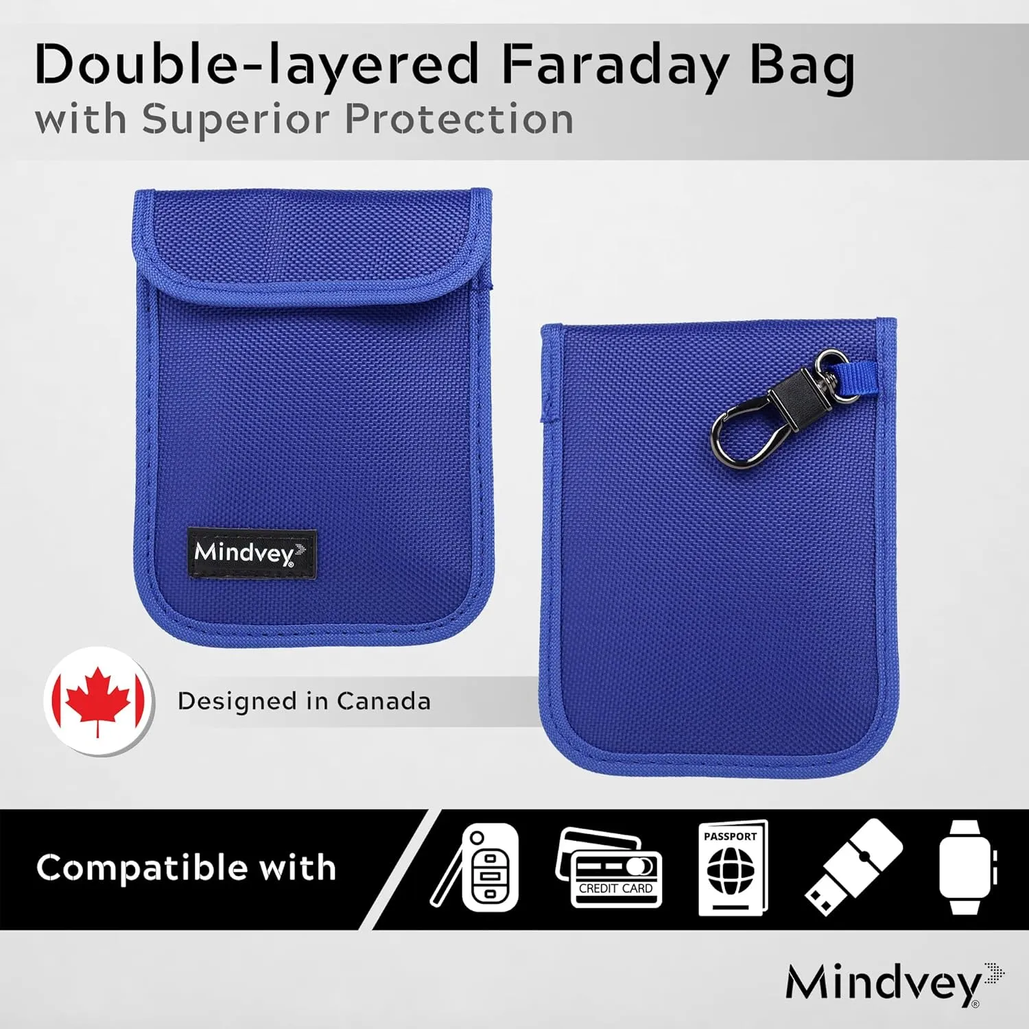 Faraday Bags for Car Key Fobs, Credit Cards, Smart Watches/Data Privacy, Electronic Device Security, Anti-Hacking Card Protection 5G RF & RFID Shielding (2, Blue)