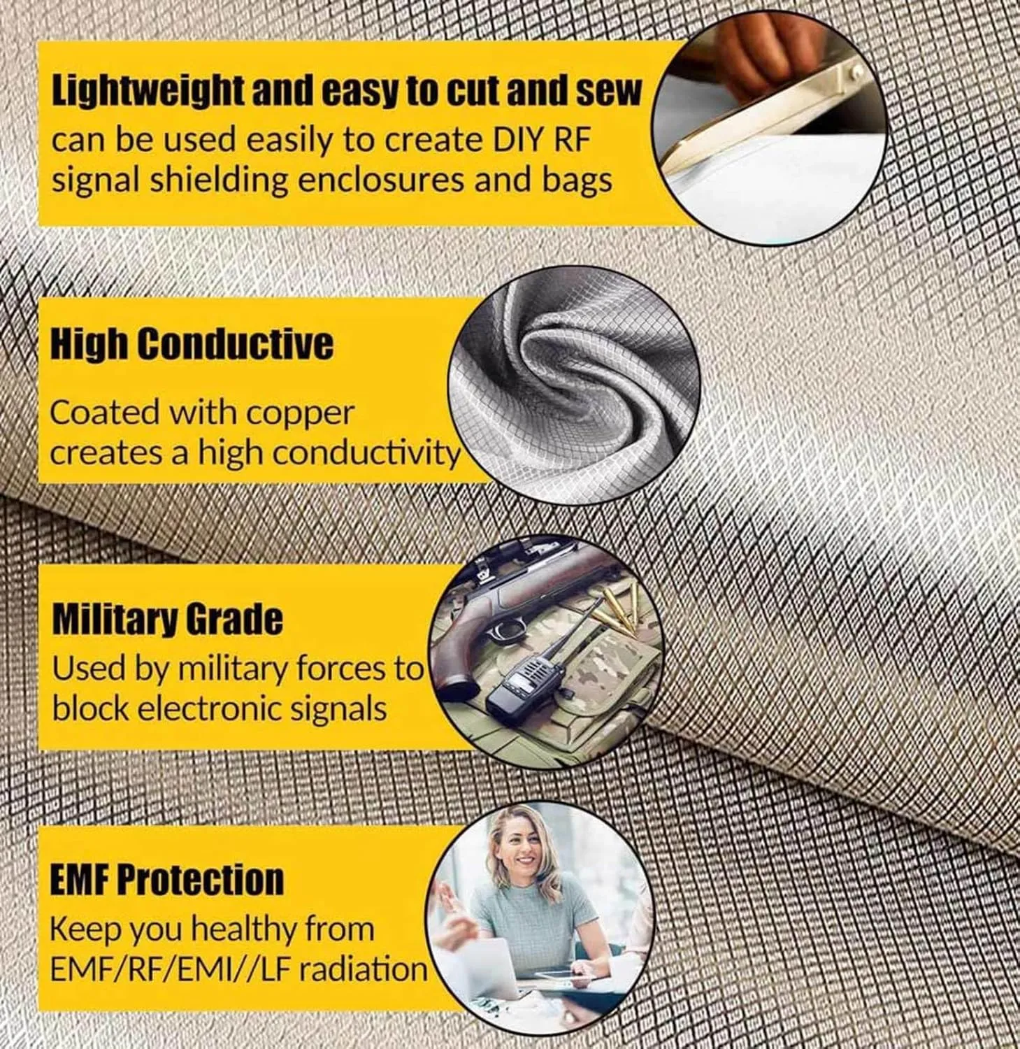 Faraday Fabric Bulk Faraday Cloth EMP Proof Block WiFi/RF Anti-Radiation RF Blocker Fabric Anti Radiation Blanket Shield Faraday Bags for Generators,silver-10m