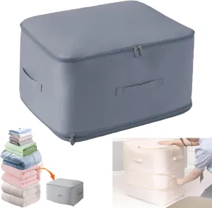 FETNHU Space Saving Self Compression Organizer, Heavy Duty Moving Bags, Travel Packing Organizers Storage Tote for Clothes Comforters,Blankets,Bedding (Blue,XL)