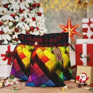 FGjghHFGGDY Christmas Gift Bags Christmas Treat Bags Xmas Gift Wrap Reusable Christmas Bags for Gifts Bold Color Blocks Christmas Gift Bags with Tags Xmas Party Supplies