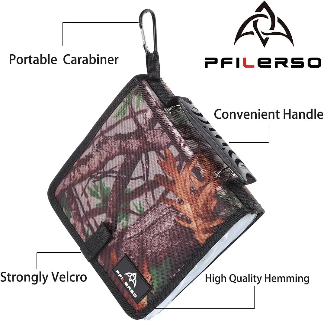 Fishing Tackle Binder Lure Biat Organized Storage Bag for Soft Worms Rigs Jigs and Lines Fishing Tackle Wallet Case with 15 5pcs Transparent Thickened Ziplock Bag (Tree Camouflage)