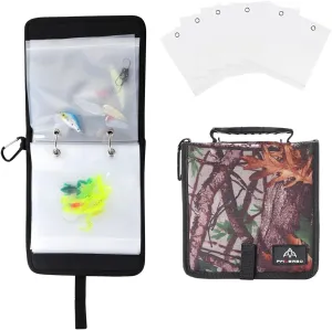 Fishing Tackle Binder Lure Biat Organized Storage Bag for Soft Worms Rigs Jigs and Lines Fishing Tackle Wallet Case with 15 5pcs Transparent Thickened Ziplock Bag (Tree Camouflage)