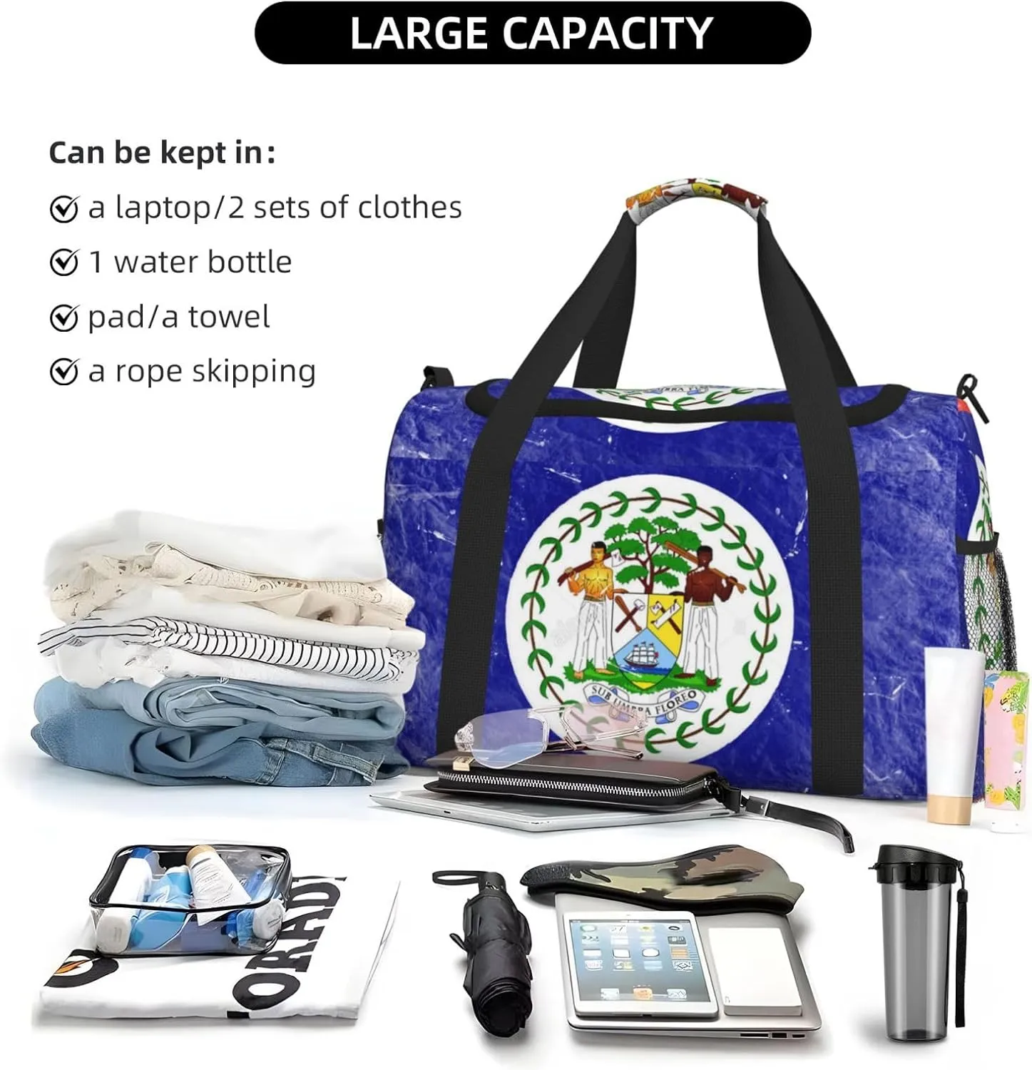 Flag Of Belize Travel Duffel Bag Large Foldable Waterproof Overnight Bag For Beach Swim Bags Pool Sports Gym