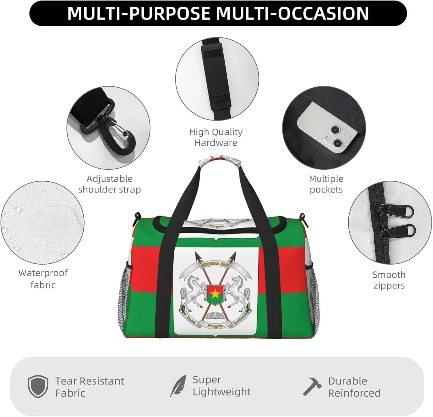Flag Of Burkina Travel Duffel Bag Large Foldable Waterproof Overnight Bag For Beach Swim Bags Pool Sports Gym